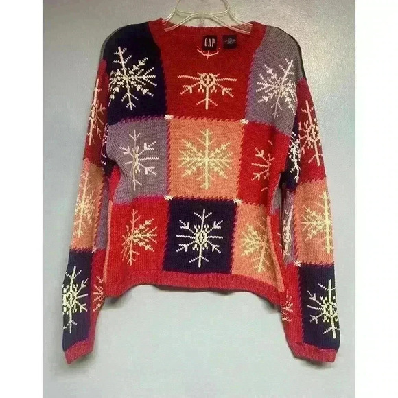 VTG Gap girls Snowflake Knit Sweater Cottagecore Patchwork Winter Size XXL - Picture 1 of 7